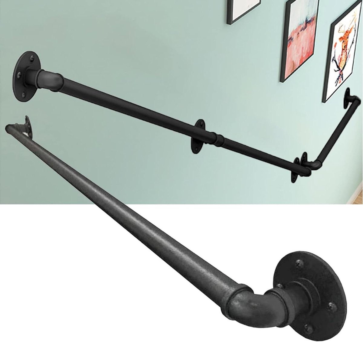 Trap Stootrand - Veiligheid Handgreep - Veilig Traplopen - Gepoedercoat Metaal - 480cm Lengte - Zwart