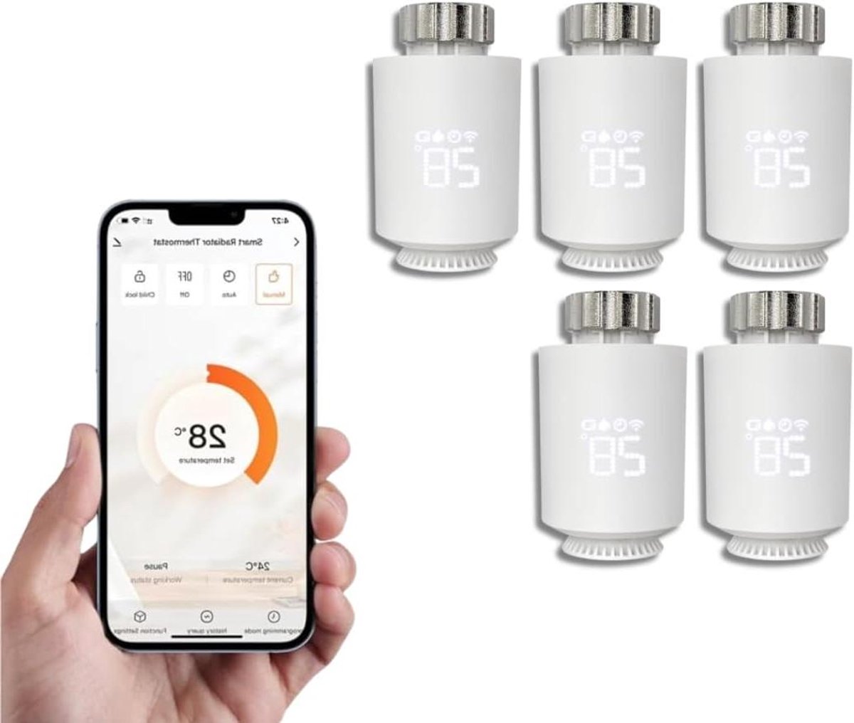 Intelligente Thermostaatkop - Slimme Radiatorregelaar - Energie Besparen - Open Raam Detectie - M30 x 15 mm - Wit