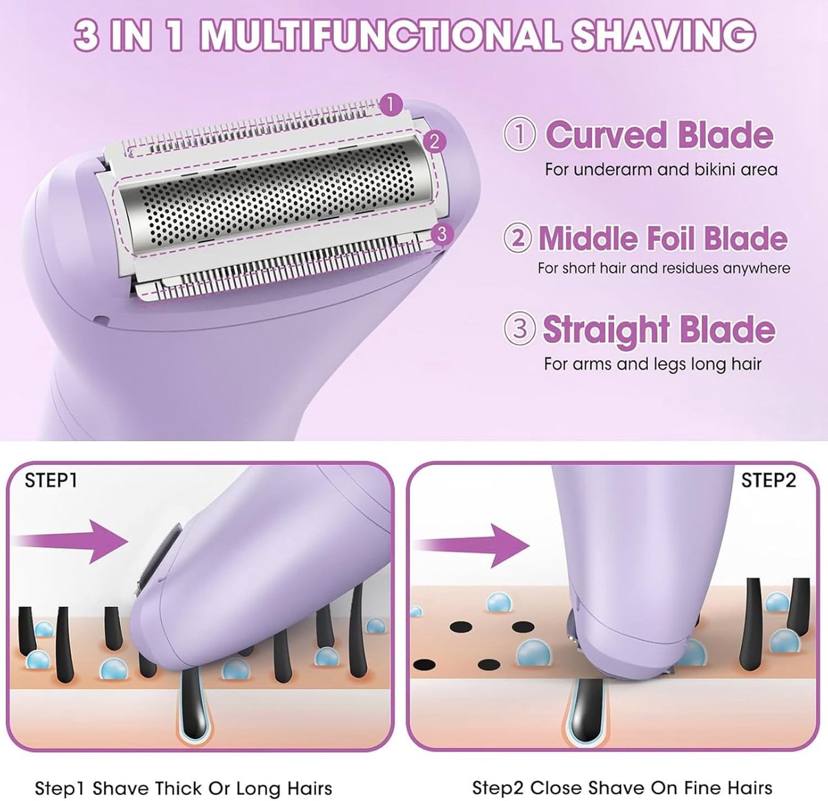 Thijox - Scheerapparaat voor Dames, 3-in-1 Elektrisch Scheerapparaat, Haartrimmer voor Vrouwen, Lichaamstrimmer, Intieme Scheerapparaat, IPX7 Waterdic thumbnail 6