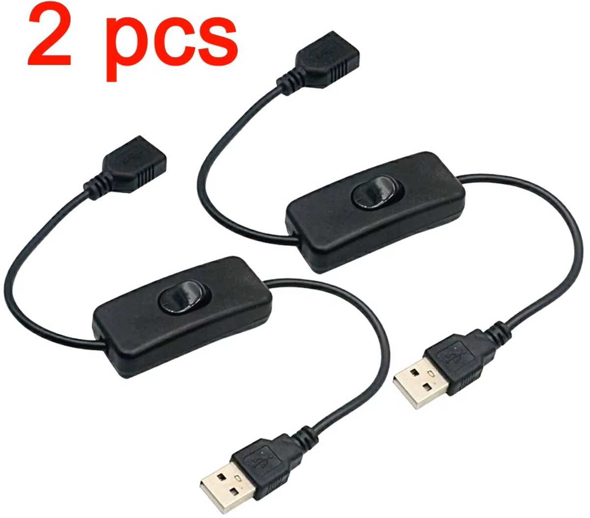 Han-Bar® 2 X USB-kabel met schakelaar - AAN-UIT - kabelverlengingsschakelaar - USB-lamp - USB-ventilator - Voedingslijn - LED - Geen Data