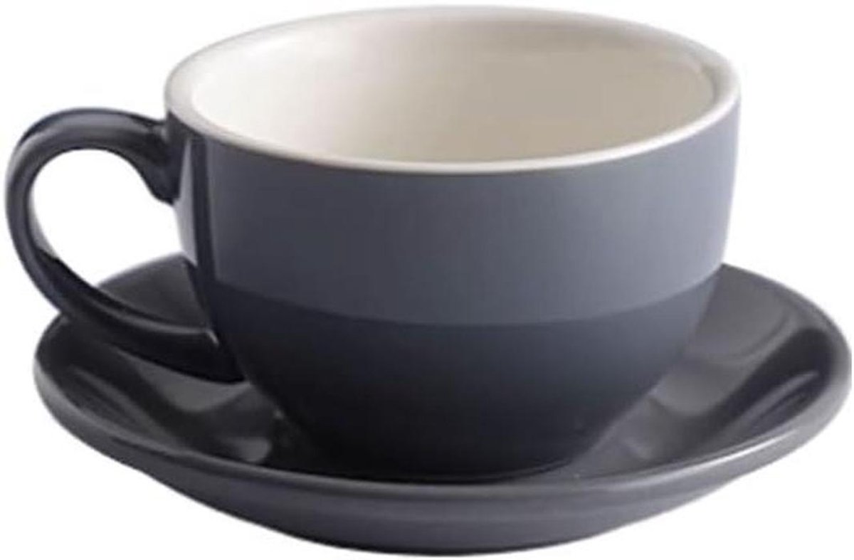 Koffiekop met schotel - Cappuccino set - Genieten van koffie - Macaron gekleurd - 350 ml - Style4