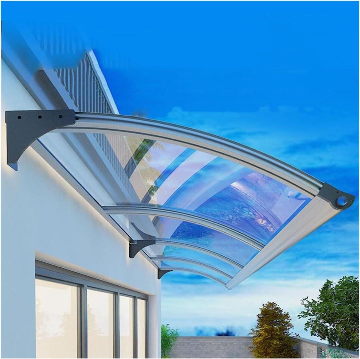 Waterdichte Luifel - Voordeur Overkapping - Bescherming Buiten - Frame Koolstofstaal - 65 x 60 cm - Transparant