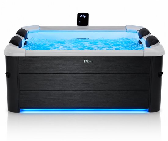 MSpa Frame Spa Oslo – Jacuzzi de Luxe 6 Personnes – Carré 180 x 180 cm – Gris Foncé – 120 Airjets & 8 Hydrojets – Avec Contrôle par Application & Éclairage LED