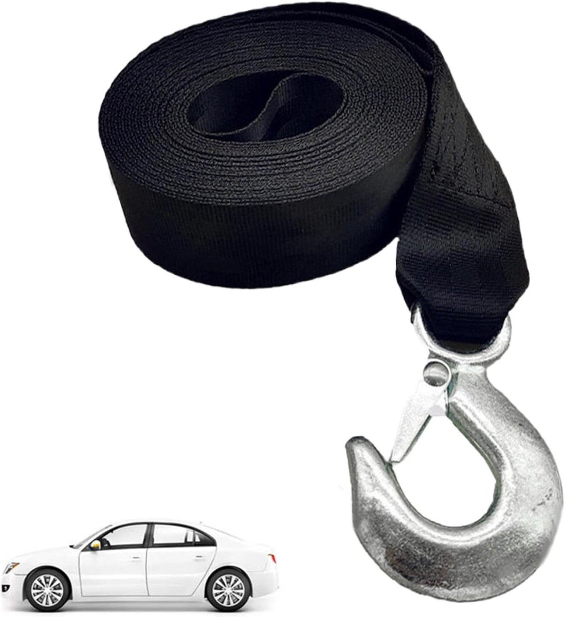 Aanhangerlierband met Haak - Lierband Trekband - Voertuigen Zekeren - 10.000lbs Breeksterkte - 50 cm - Zwart