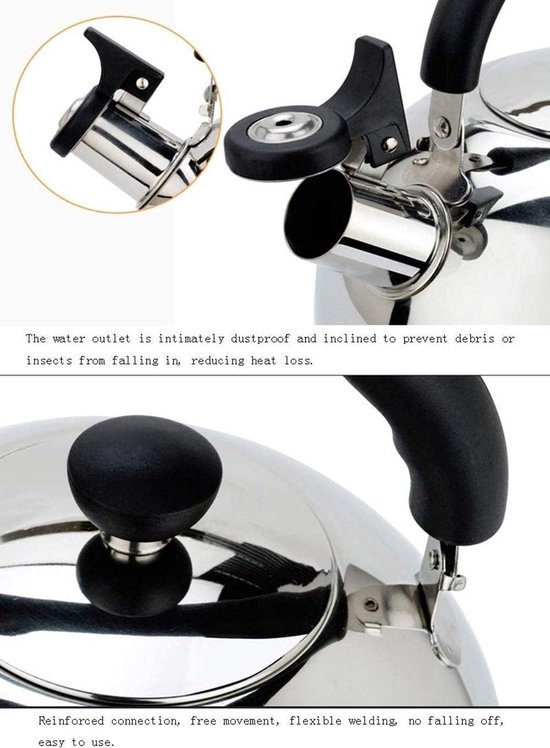 Kettle Whistles for Gas Hob Stainless Steel Tea Flute for Hob Anti-scalding Handle Fast Cooking Kettle Whistling Teapot Home Camping (Stainless Steel 3L) — afbeelding 2