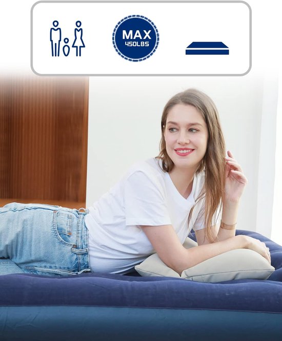 Luchtmatras - Opblaasbaar bed - Kamperen en reizen - Gevlokt vinyl oppervlak - Voor 1 persoon - Marineblauw — afbeelding 5