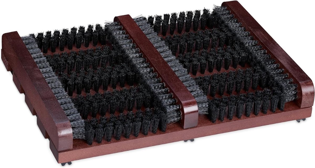 QIN® Borstelmat voor Buiten - Voetenveger met Borstels - Deurmat - Antislipbodem - Buiten en Binnen - Zwartbruin - 26cm x 36cm x 6cm