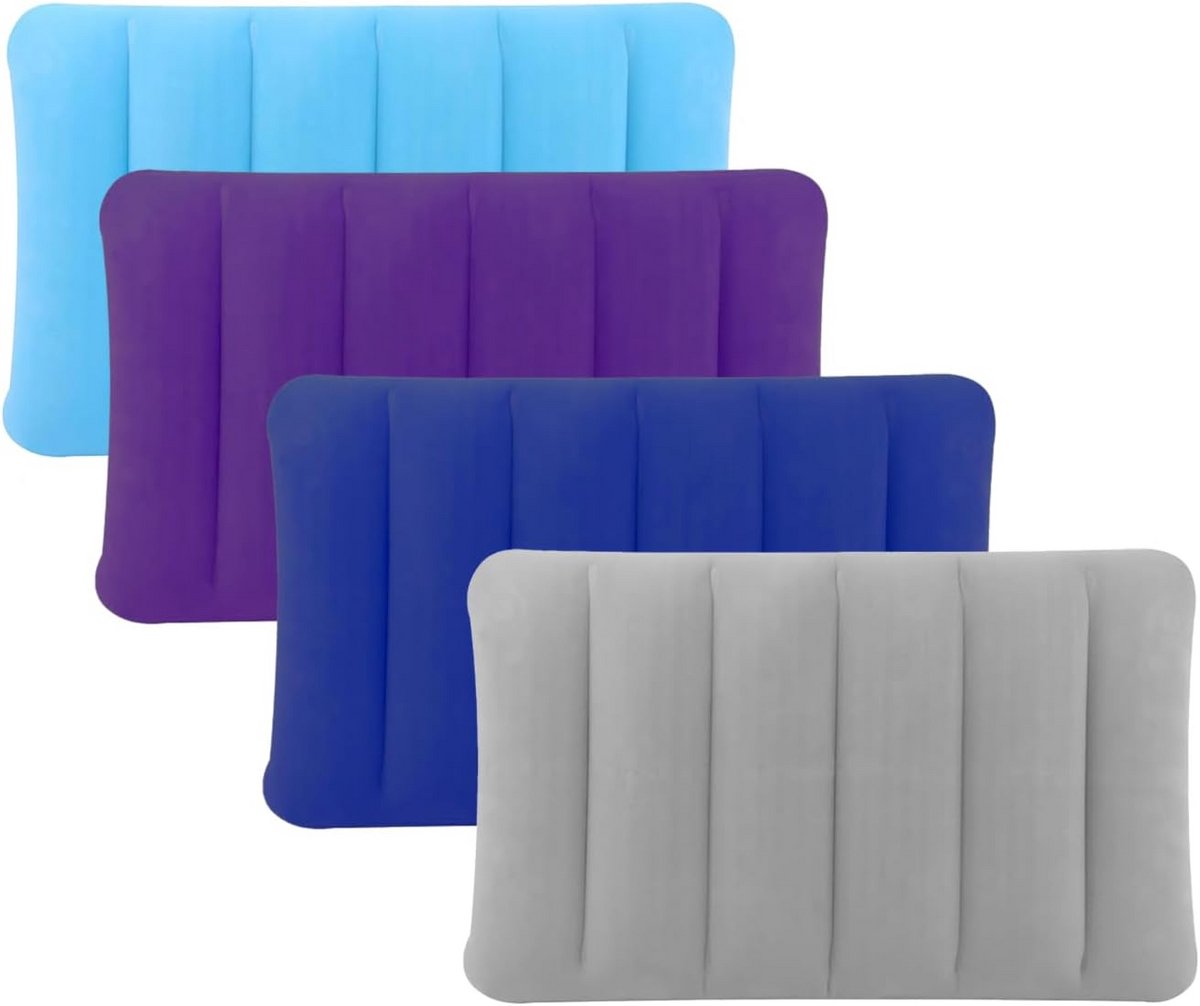 4 stuks opblaasbare verzamelkussens voor volwassenen, zacht opblaasbaar campingkussen, compact reiskussen voor strand, zonnebank, wandelen en buitenrust, 30 x 47 cm PVC-luchtkussen