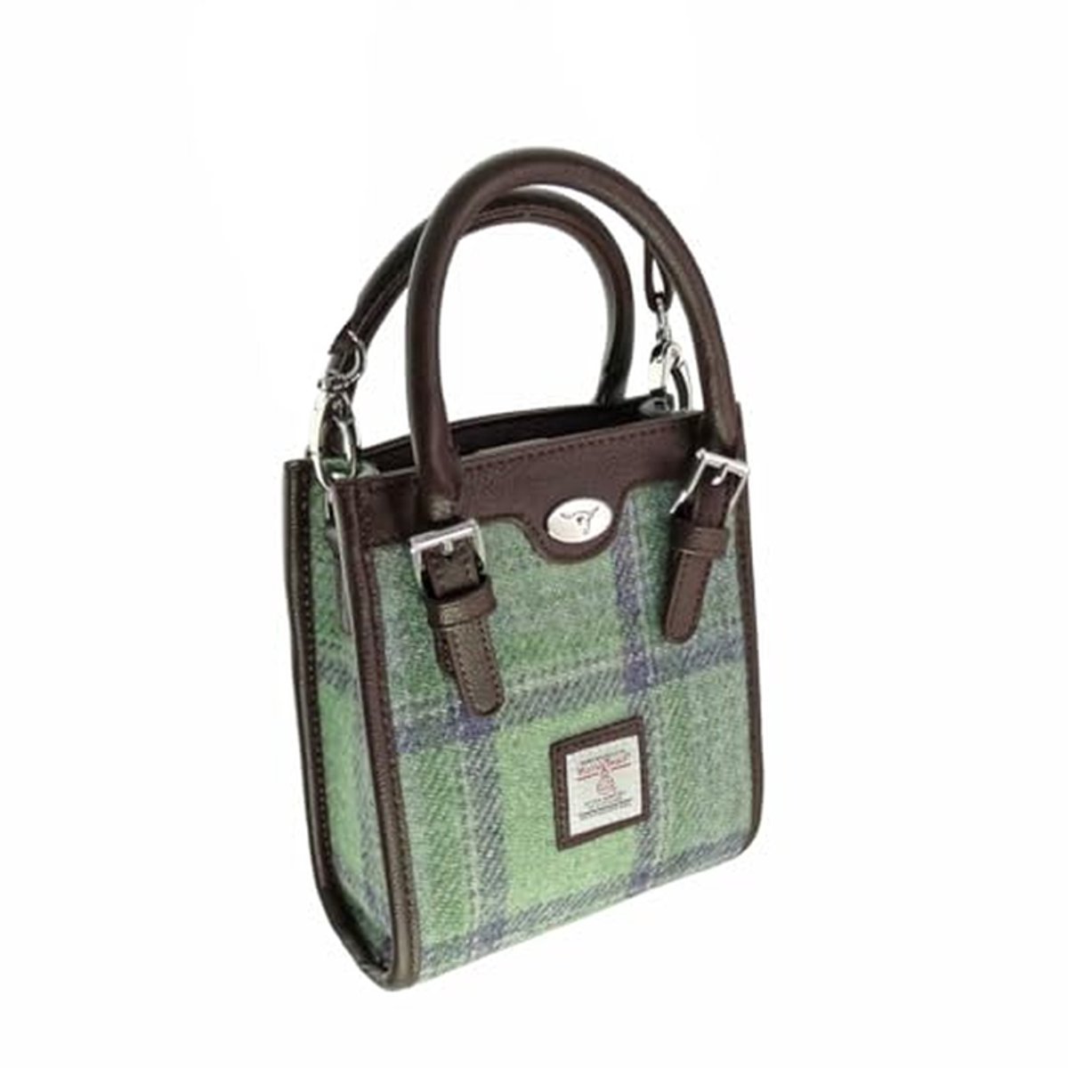 Lange mini-draagtas van Harris Tweed met afneembare schouderriem