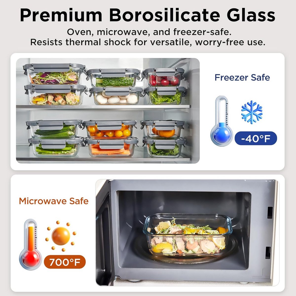 Glazen voedselopslagcontainers met luchtdichte deksels - houd uw voedsel vers en georganiseerd | Set van [1040 ml* 5+400 * 5] Glazen containers voor maaltijdbereiding en opslag — cadeau in Cadeau-ideeën - foto 5