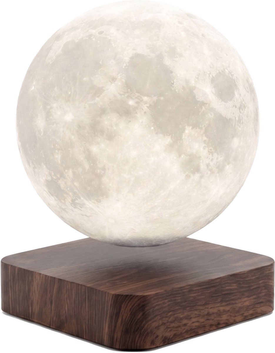 TIN-IN Zwevende Maanlamp Donker Eiken Hout – Magnetische Levitatie Tafellamp – LED Lamp met 3 Lichtkleuren – Sfeerverlichting voor Slaapkamer & Woonkamer – Nachtlamp