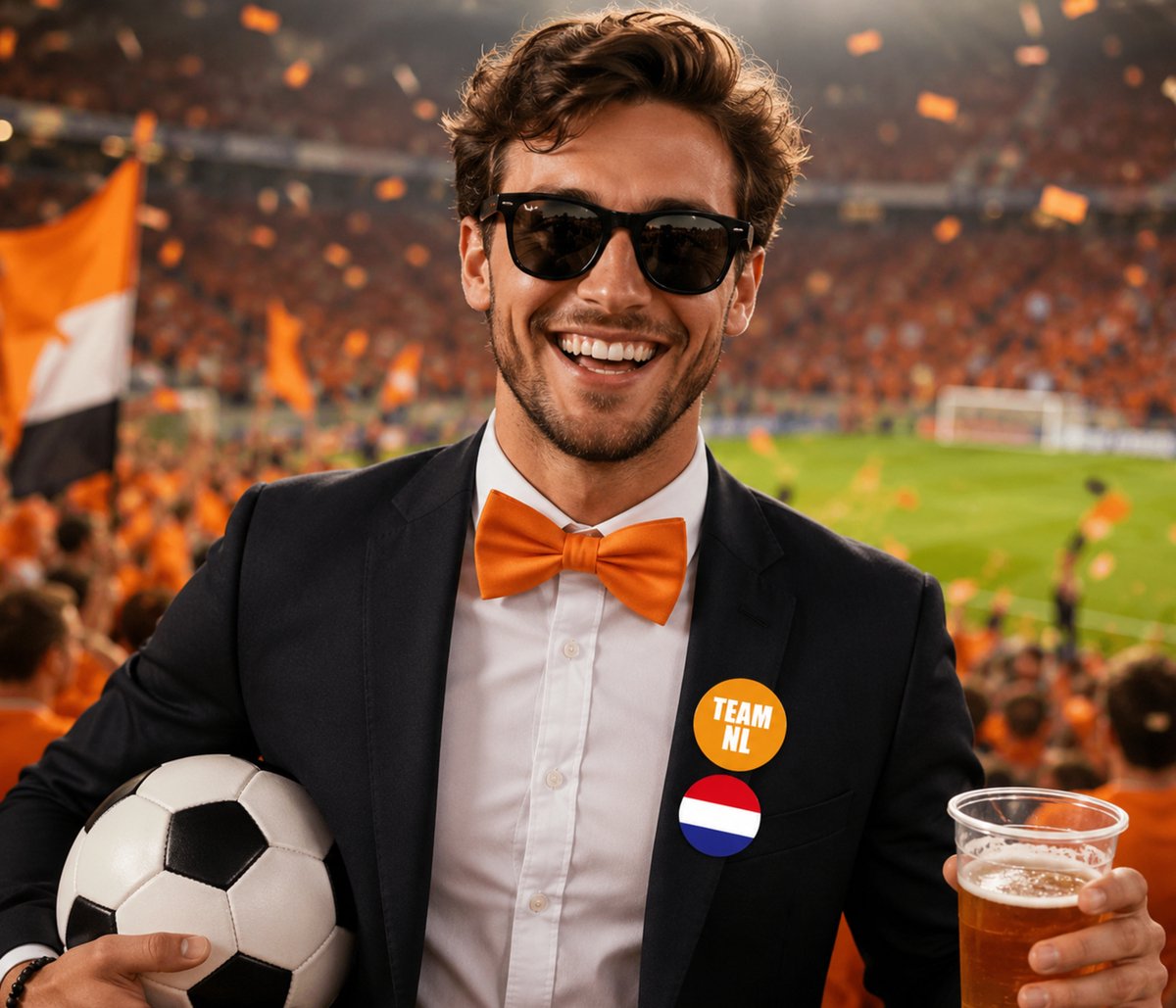 Oranje set Team NL met vlinderdas en 2 buttons - EK - voetbal - oranje - nederland - vlinderdas - button - WK