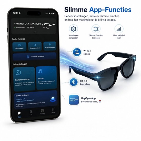 Vizon Camera Bril met Sony 8MP - Smart Glasses 4K - Verborgen Camera Bril - Spycam met WiFi en Bluetooth - IP67 Waterdicht - NL-app — afbeelding 4