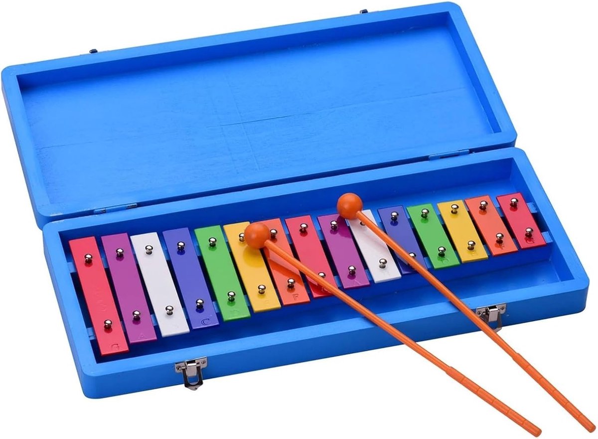 Muziek Instrument - Klokkenspel Percussie - Hand Oog Coördinatie - 15 Kleurrijke Toetsen - 41.8 x 17.8 cm - Blauw