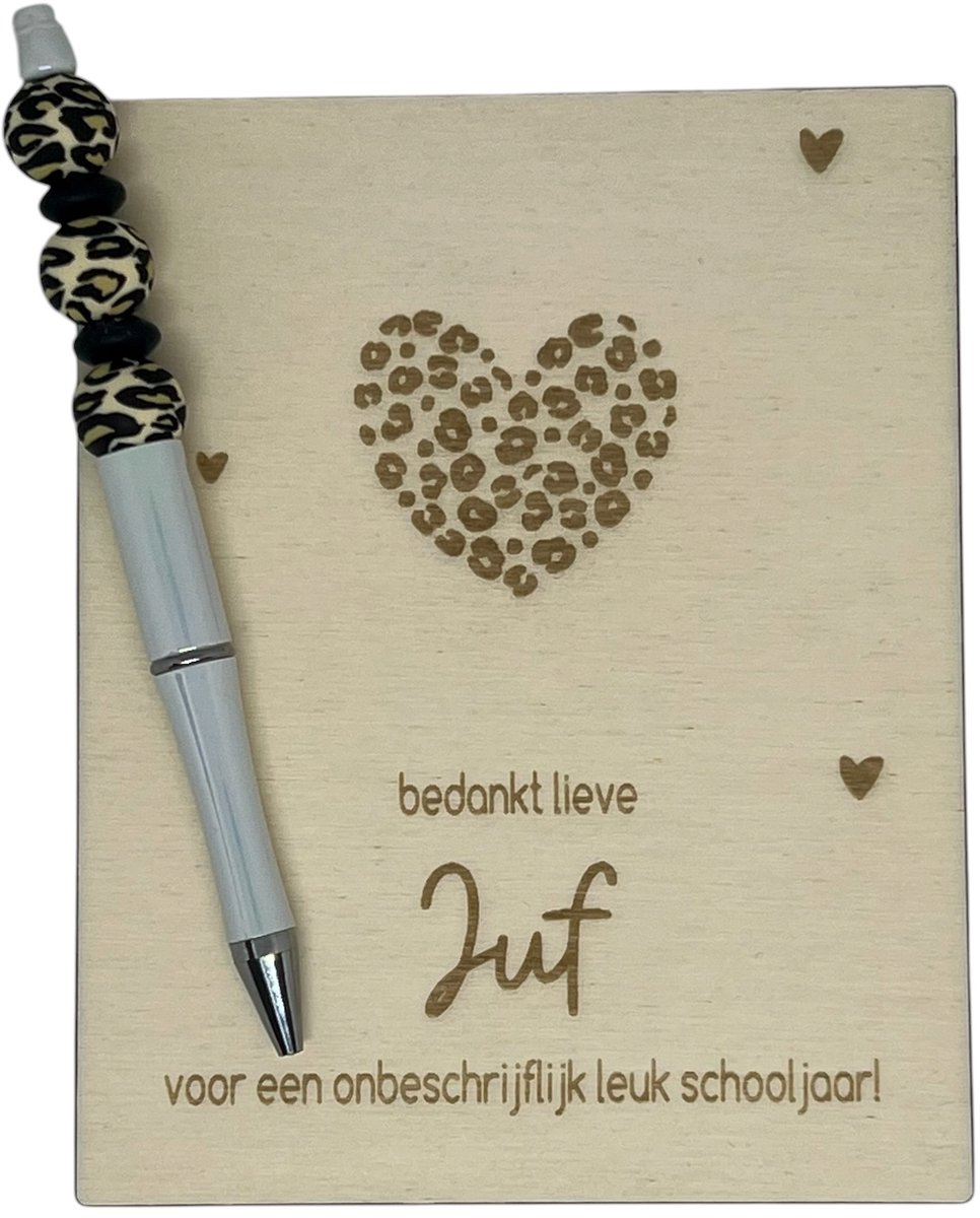 Kralenpen JUF | zwart | leopard | jij bent de beste | coolste meester | topjuf | einde schooljaar | cadeau | cadeautje juf | cadeautje meester | meester