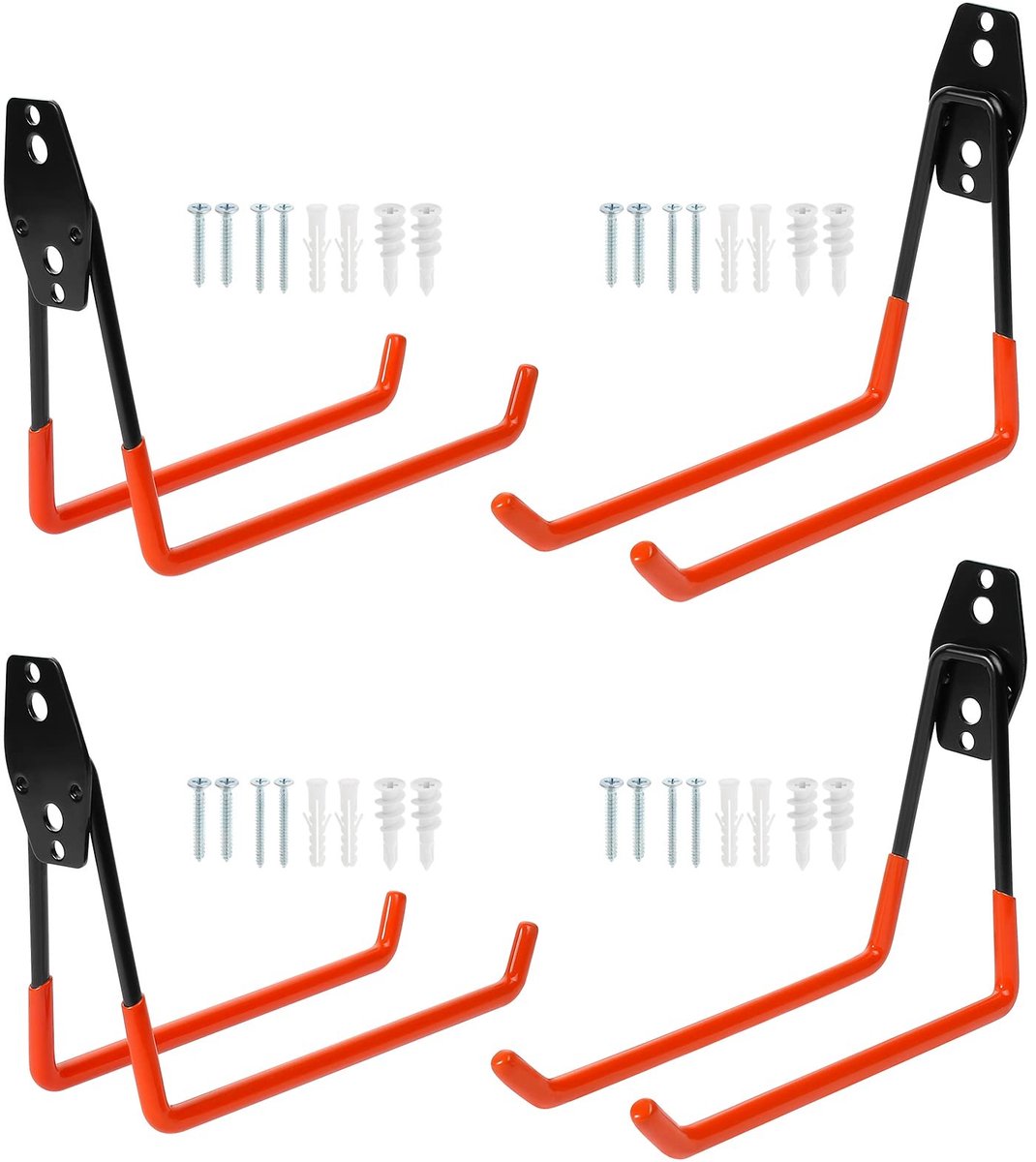 Cosensi- Garagehaken Heavy Duty - Opberghaken Garage - Dubbele Haken - Gereedschap Houder - 4 Stuks - Staal en PVC - 19x14,5x5cm - Opberghaak