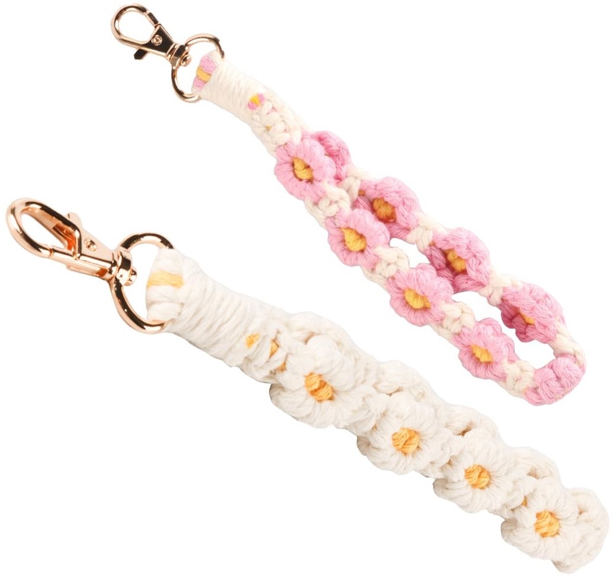 Cosensi- Sleutelhanger Handgemaakt Uniek - Sleutelhangerband Witte/Roze - Accessoire - Veilige Bevestiging - Creatieve Combinaties - Aandacht voor Detail