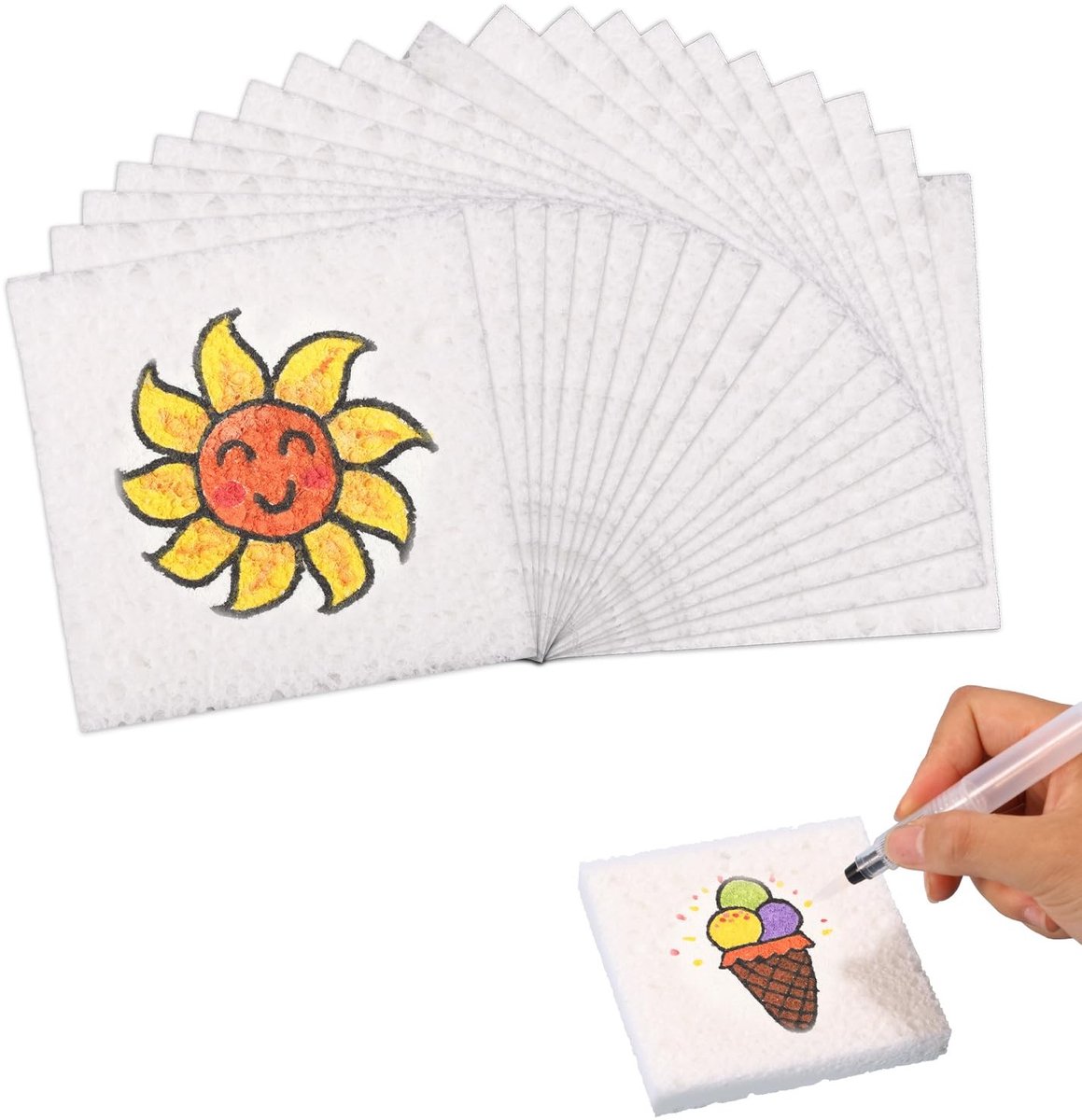Cosensi- Schilderpapier 20 Stuks - Magic Foam Textuurpapier - Luchtig Schuimverfpapier - Knutselspullen voor Kinderen - 10 x 10 cm - DIY Kunstwerken - Knutselpapier