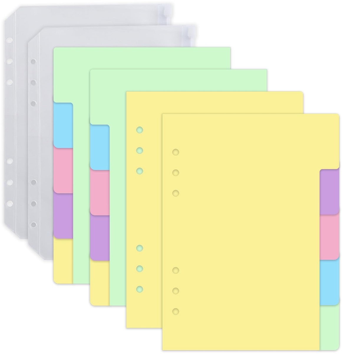Cosensi- Scheidingsbladen 20 Vellen - A5 Formaat - 6 Gaten - 5 Vakken - Transparante Enveloppen - Hoogwaardig Papier/PVC - Kreukbestendig - Mapverdelers