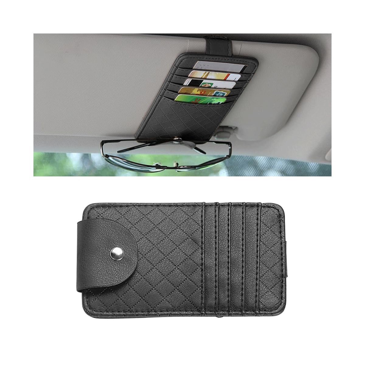 Cosensi- Zonneklep Organizer Verstelbaar - Multifunctionele Tas - Kaarthouder - PU-leer - Zwart - 14,5 x 8,5 cm - Auto Organizer