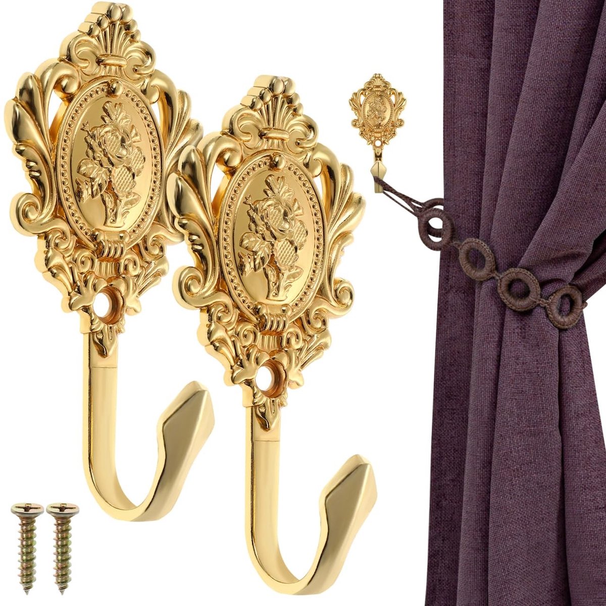 Cosensi- Gordijnhaken Vintage - Wandhaken - Gordijnhouders - Decoratie - Douchegordijnhaken - Gesneden Rozenpatroon