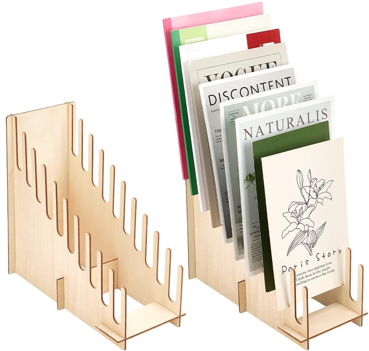Cosensi- Wenskaart Houder Houten - 10 Slot Display - Ansichtkaarten/Sticker Houder - Retail/Tafelblad - Stabiele Driehoekige Structuur - Navajo Witte Kleur - Kaartdisplay