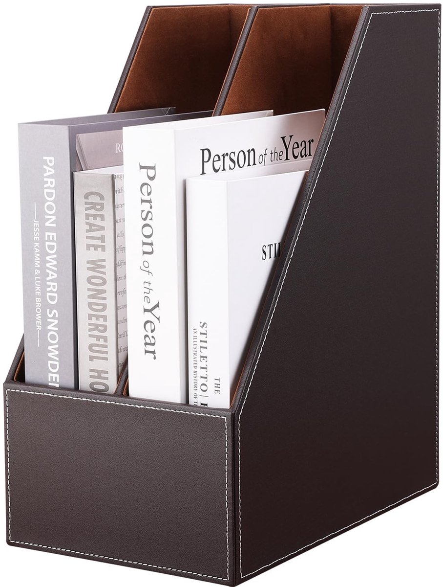 Cosensi- Tijdschriftenhouder Stijlvol Design - Houten Structuur - 2-Slot - Organiser - A4 Papier - Hoogte 34,5 cm - Boekenhouder