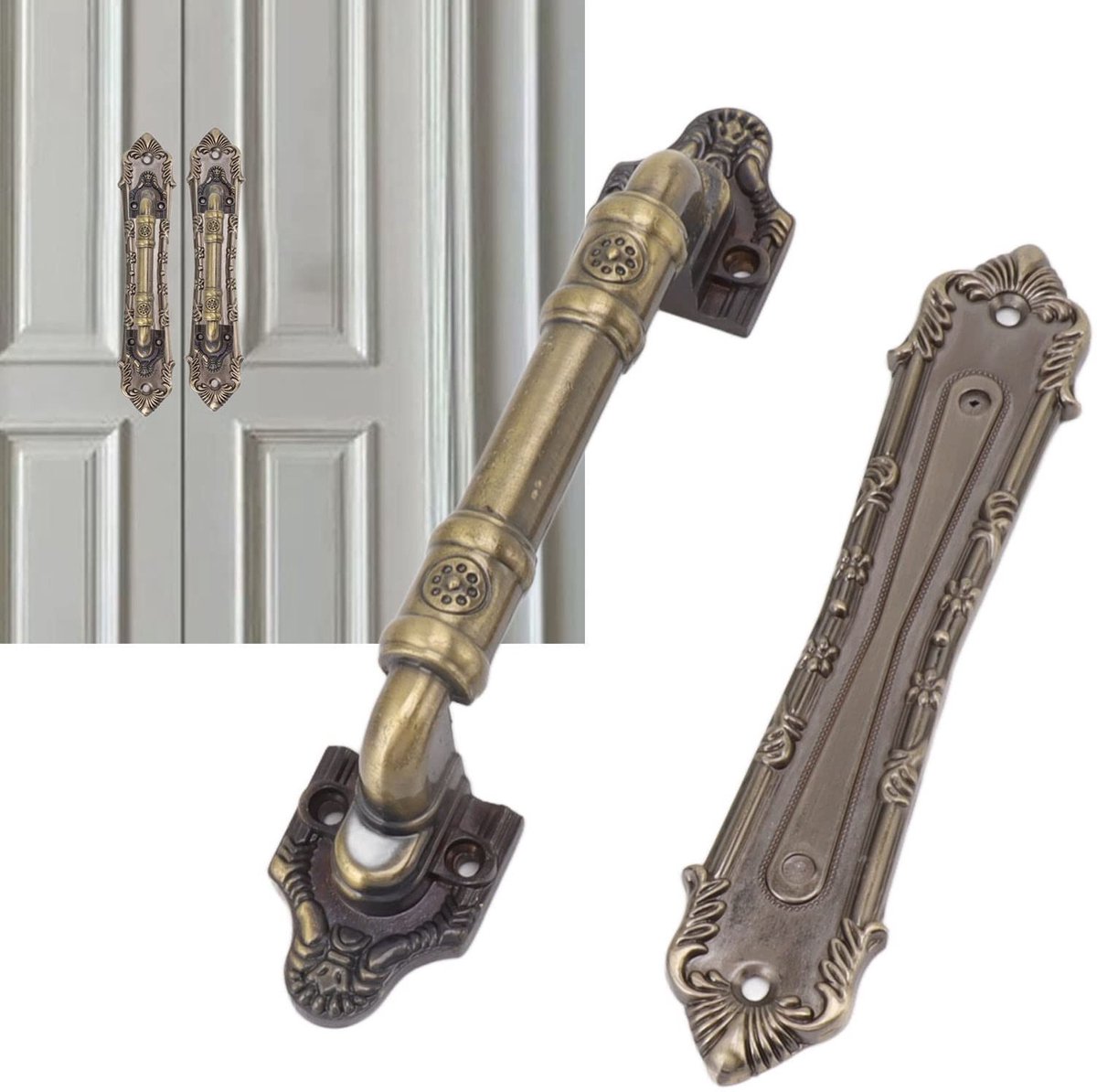 Cosensi- Schuifdeurgreep Vintage - Bronzen Deurgreep - Galvaniseerde Afwerking - Stevig en Duurzaam - Inclusief Schroeven en Bouten - Comfortabele Grip