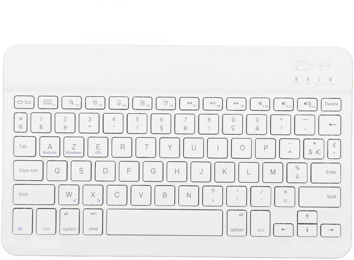 Cosensi - Draadloos Toetsenbord - 10 Inch - Waterdicht en Draagbaar - Wit - Geschikt voor Tablet en Smartphone - Ergonomisch Ontwerp