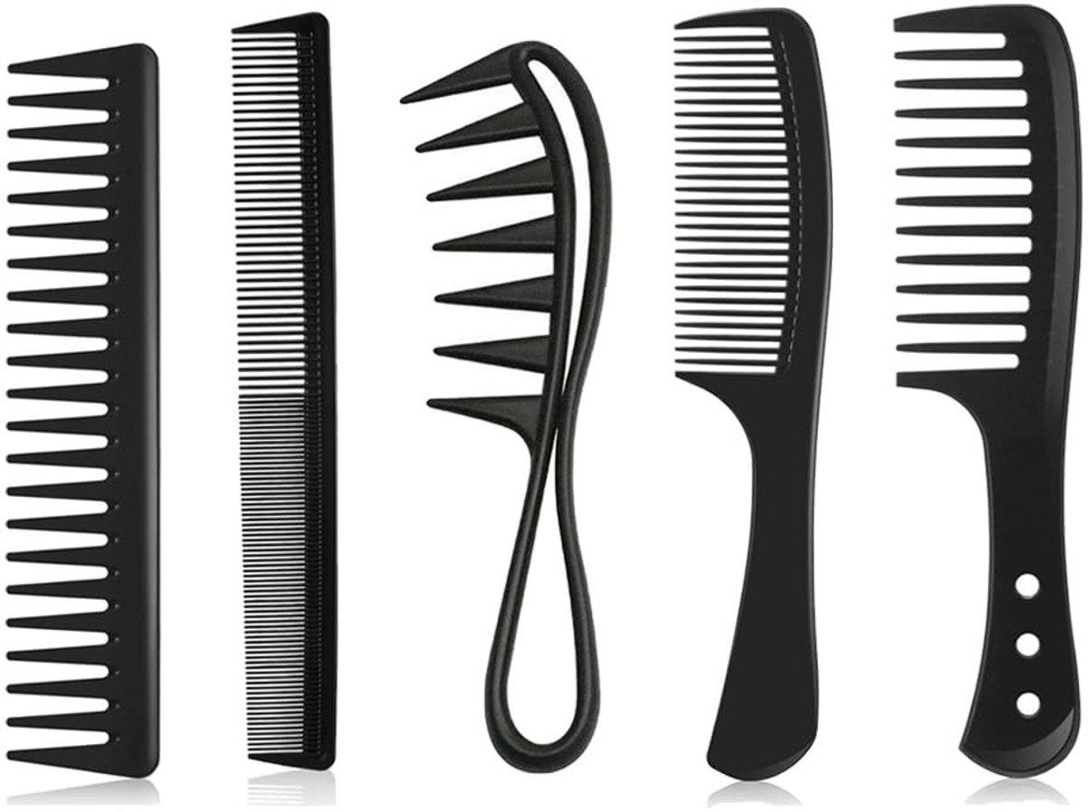 Cosensi- Haarkam Professionele Set - 5 Stuks Brede Tandenkam - Antistatische Stylingkam - Duurzaam Plastic - Lichtgewicht Kammen - Voor Krullend Haar - Haarkammen
