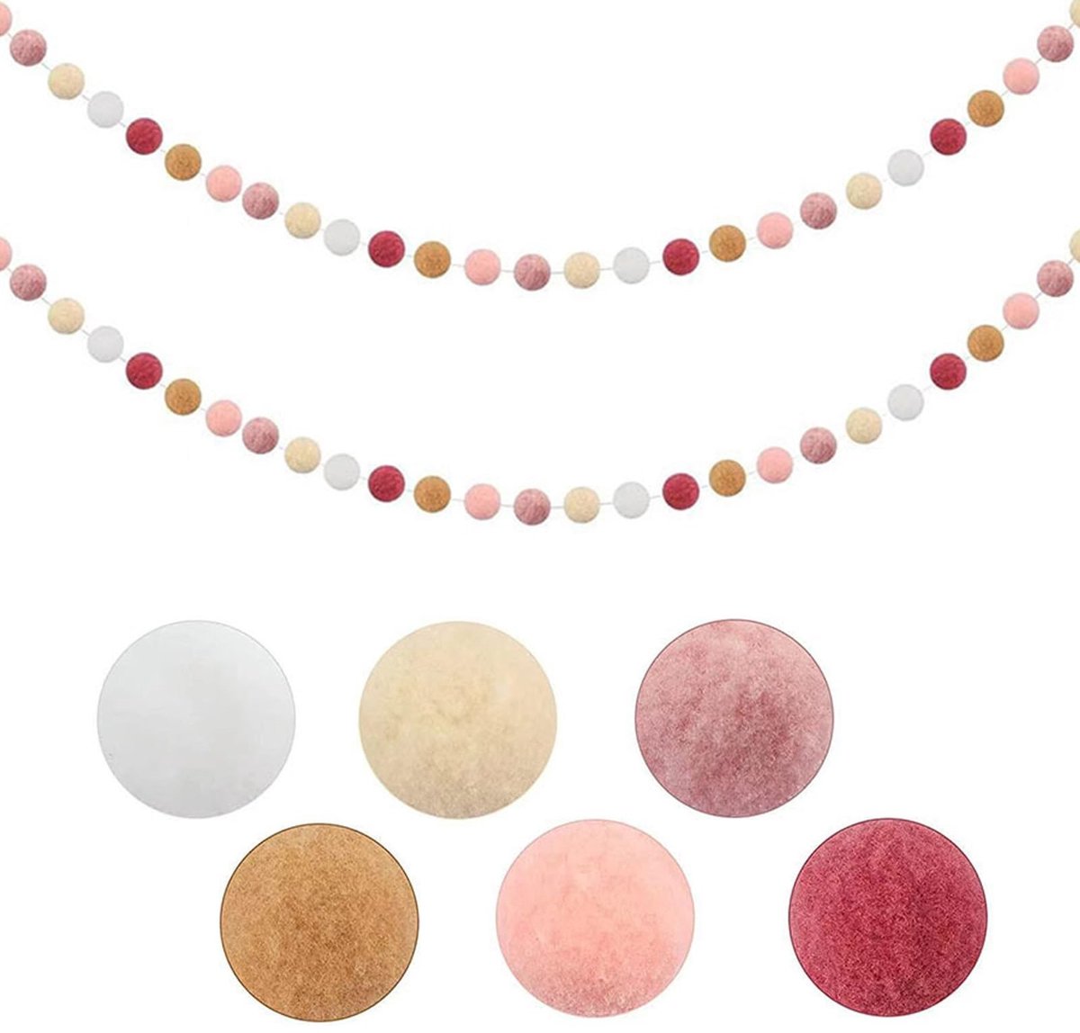 Cosensi- Bollenslinger 2 Stuks - Kleurrijke Pomponslinger - Decoratie voor Kinderkamer - Feestdecoratie - Kerstboomversiering - Zacht en Huidvriendelijk - Decoratieslinger