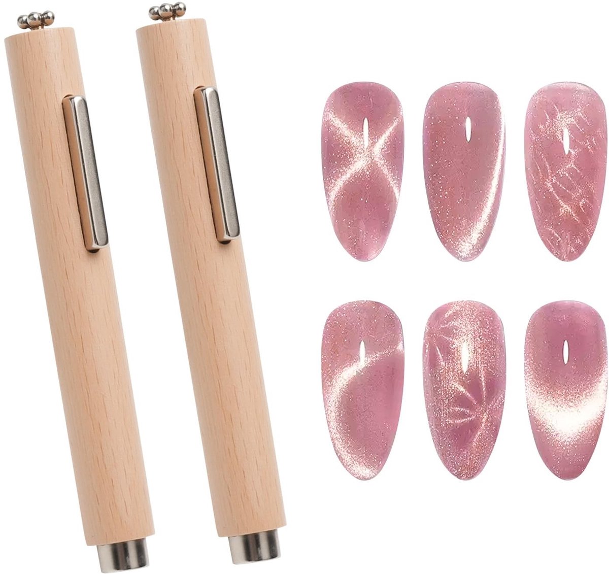 Cosensi- Magneet 2 Stuks - Cat Eye Magneet - Dubbelzijdige Magneetstift - Houten Handvat - Nagelaccessoires - 10,8 x 1,5 cm - Nagelmagneten