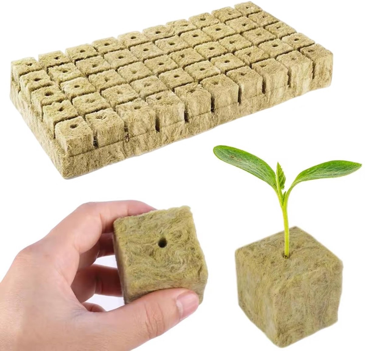 Cosensi- Steenwol 50 Stuks - Hydrocultuur Wol Kubussen 2,5x2,5x2,5 cm - Kweekmedium - Milieuvriendelijk - Ademend - Voedingsstoffen Opnemend - Kweekblokjes
