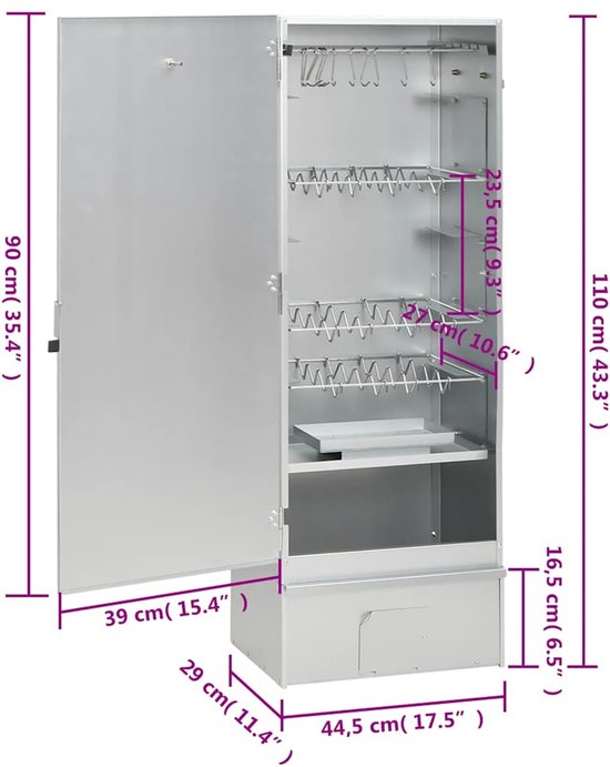 vidaXL BBQ-rookoven met houtsnippers 44,5x29x110 cm staal van Merkloos — afbeelding 2