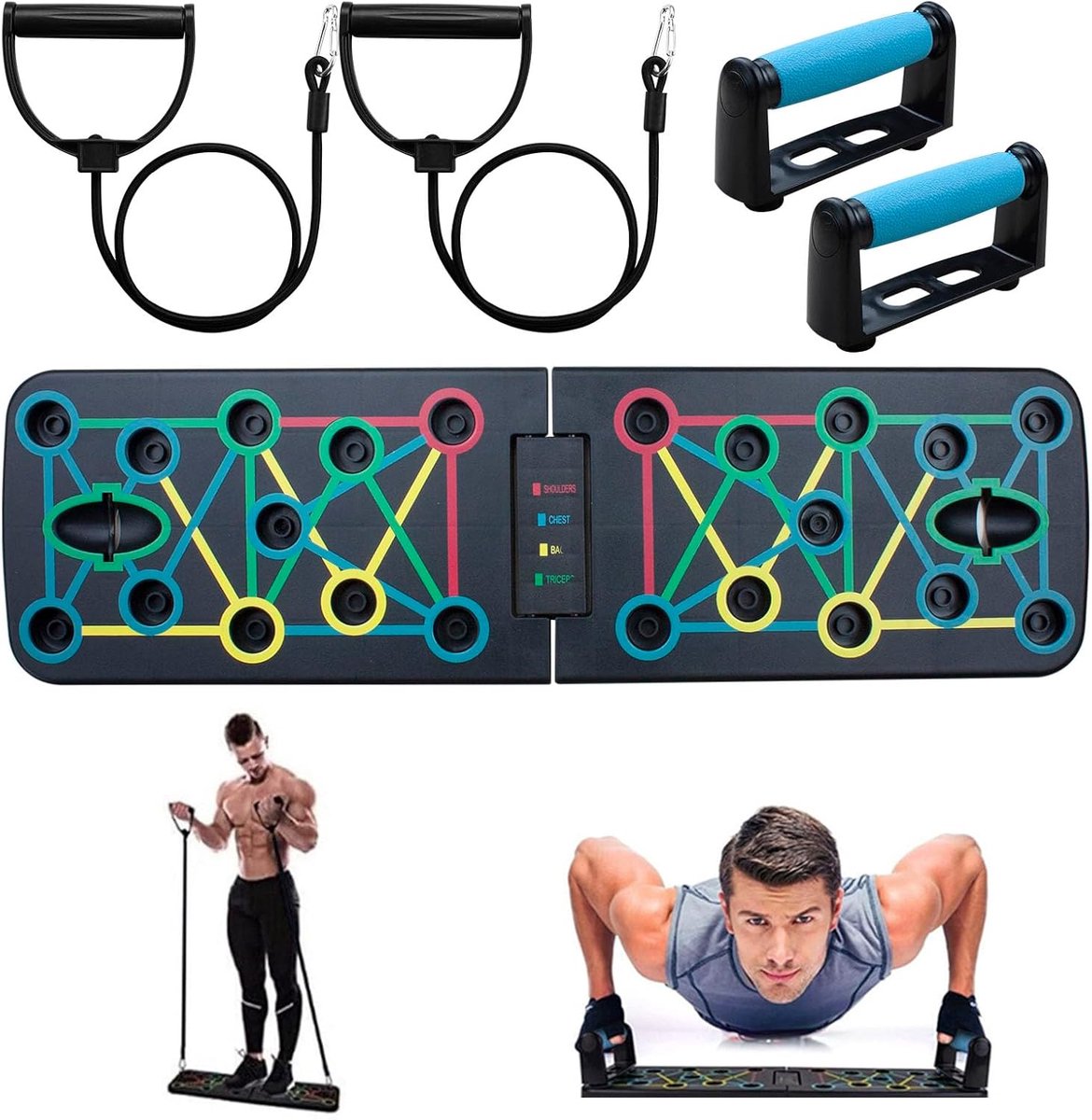 Fitness Push Up Board - Kracht Training - Thuis Sporten - Multifunctioneel Ontwerp - 63.5 cm - Zwart