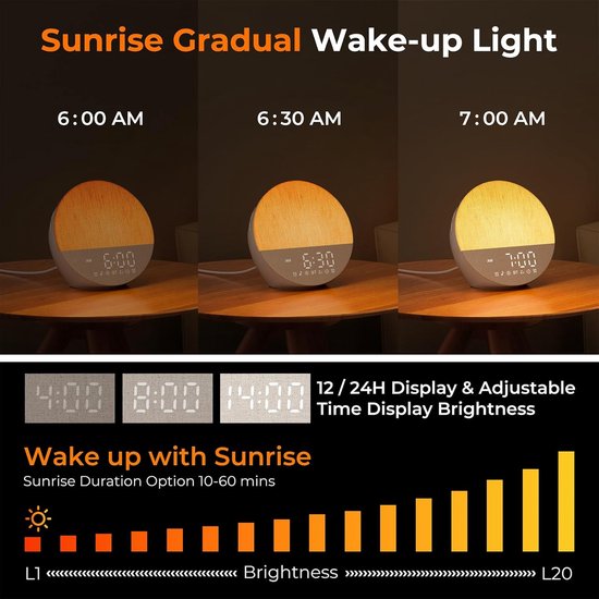 Wake-up Light met Zonsopgangssimulatie en Geluiden — afbeelding 4