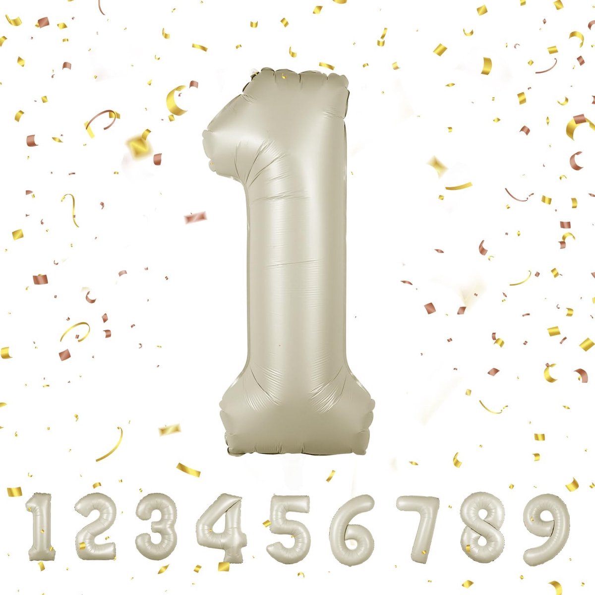 Reusachtige Folie Ballonnen Nummer 1 - Beige - 104 cm - Geschikt voor Eerste Verjaardag Decoratie Jongens en Meisjes