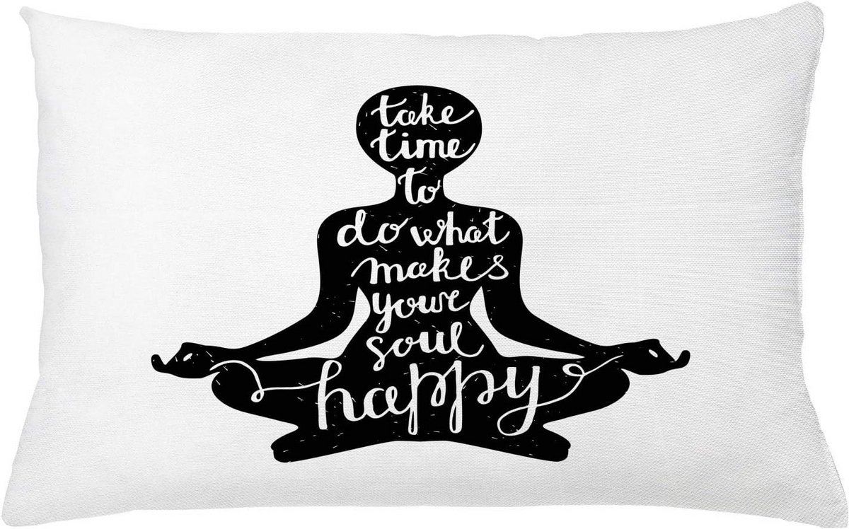 Yoga Sierkussensloop met Silhouet en Inspirerende Tekst - Decoratieve Zitkussensloop in Zwart-Wit, 65x40 cm