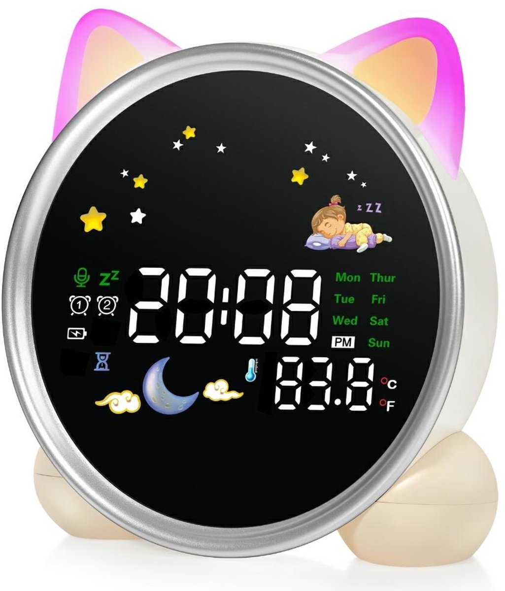Majesticline Wekker Met Kattenoortjes, Wit, Stil, Met Wekfunctie Voor Kinderen