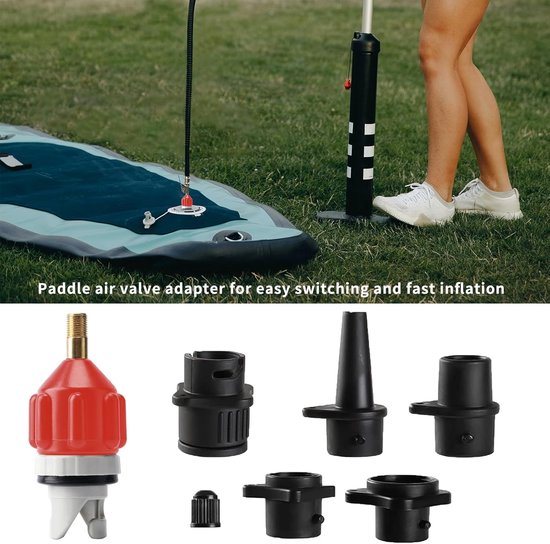 Pomp Adapter Set - Paddleboard Adapter - Watersport Accessoire - 4 Ventiel Sproeiers - Compact Ontwerp - Oranje — afbeelding 2