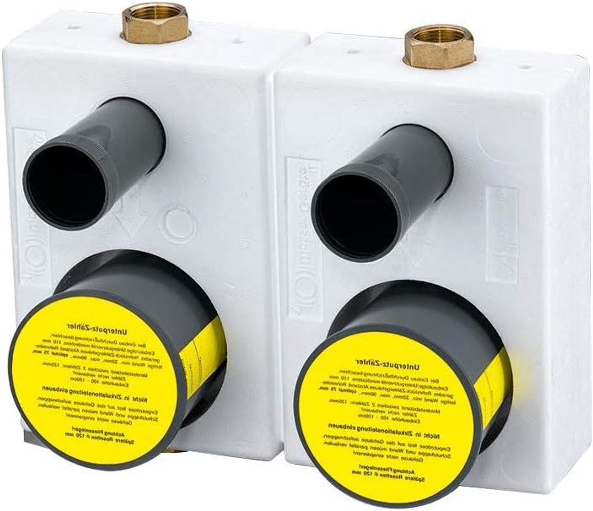Montageblok Dubbel - Coaxiaal Watermeter - Installatie Watermeter - Met Alarmfunctie - 35x30x11 cm - Wit