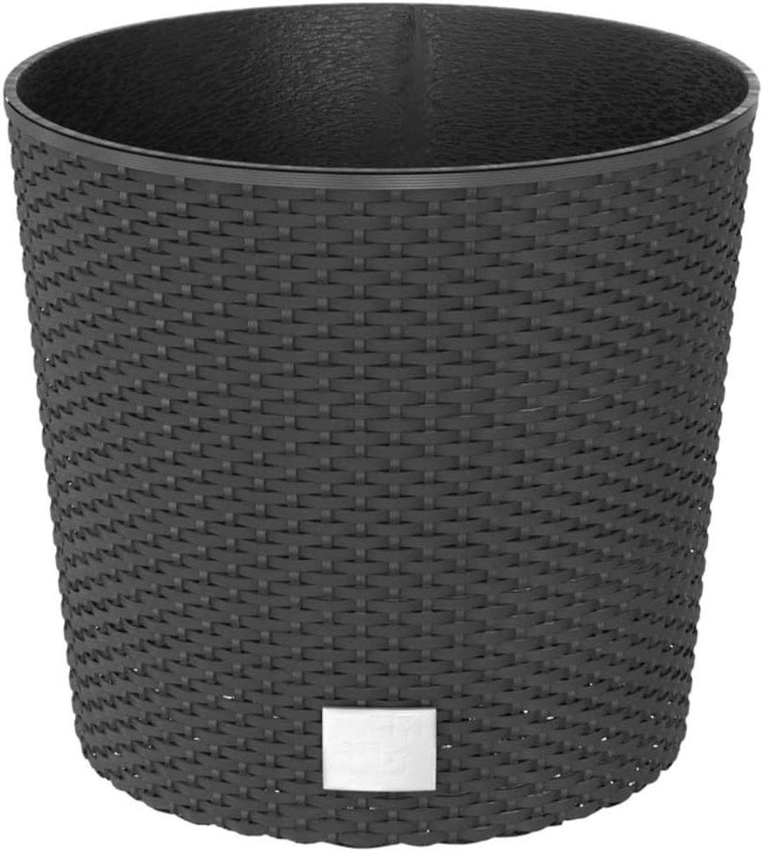 Plantenbak met inzetstuk - Bloembak tuin - Planten verfraaien - Rotan look design - 30x30x27 cm - Antraciet
