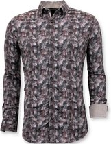 Luxe Heren Slim Fit Blouse -  Digitale Print - 3060 - Bruin