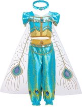 Luxe Prinses Jasmine pauw danskostuum (4 delig) 122/128 (130) 7-8 jaar Aladdin live action movie 1001 nacht verkleedkostuum kind
