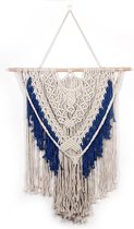 Macrame Wandkleed Wandtapijt Touw Muurdecoratie Arwen - Katoen - Wanddecoratie - Wit en Blauw - 60 x 90 cm