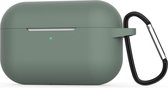 Let op type!! Geschikt voor Apple AirPods Pro draadloze oortelefoon silicone beschermhoes met haak & anti-lost Buckle (donkergroen)