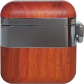 Let op type!! LSC-005 hout + metalen vierkante oortelefoons schokbestendig beschermende case voor Apple AirPods 1/2