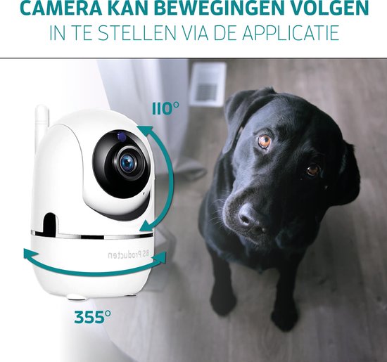 Beveiligingscamera - Huisdiercamera - WiFi - Beweeg en geluidsdetectie - Werkt met app - Zwart