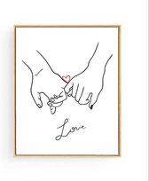 Postercity - Design Canvas Poster Lijnen Art 2 Handen Pinky Swear Beloften Samen - Hartje / Samenwoon Cadeau / Valentijns Cadeau / Liefde - Hartje Poster / Muurdecoratie / 40 x 30cm / A3