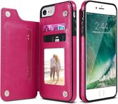 Let op type!! Retro PU lederen case multi kaarthouders telefoon gevallen voor iPhone 6 6s 7 8 plus 5S SE  iPhone X XS Max XR  Samsung S7 S8 S9 S10 voor iPhone XS (Rose Red)